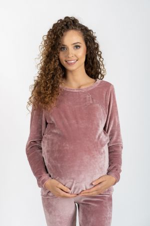 Bluza welurowa ciążowa i do karmienia Dina brudny róż